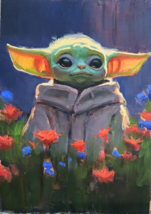 Midnight Yoda – Originalmålning (olja på panel, A4+)
