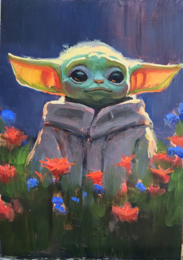 Midnight Yoda – Originalmålning (olja på panel, A4+)